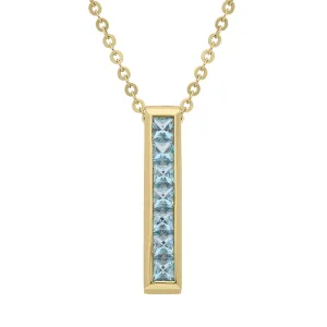 9ct Yellow Gold Blue Topaz Seven Stone Princess Cut Necklace