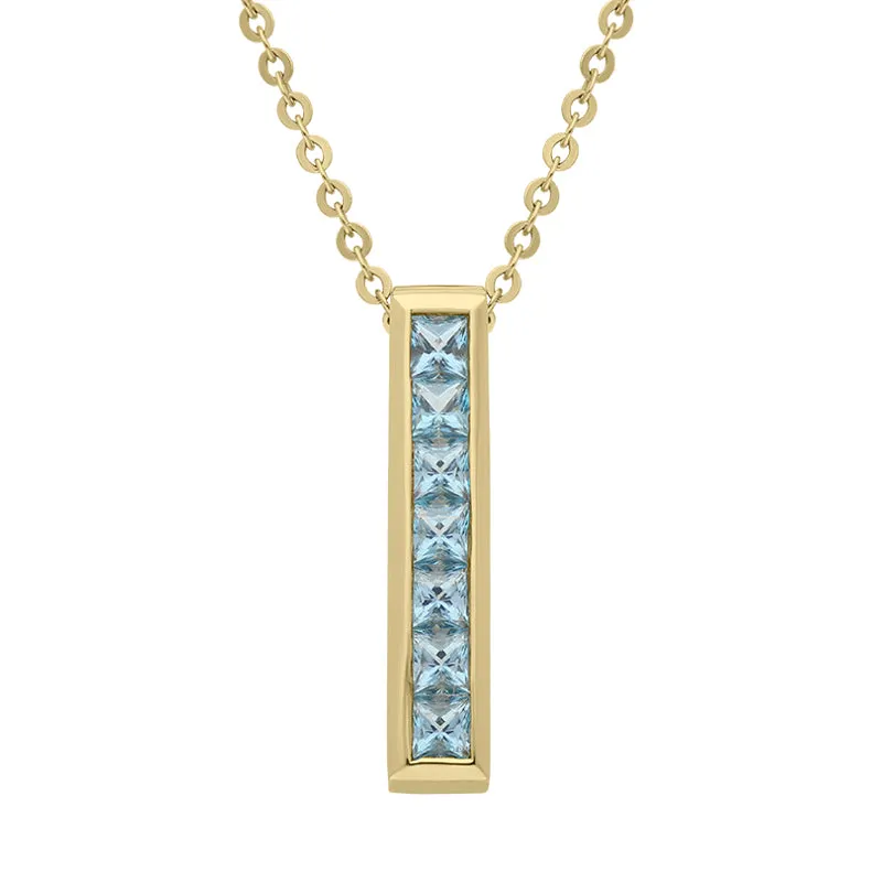 9ct Yellow Gold Blue Topaz Seven Stone Princess Cut Necklace