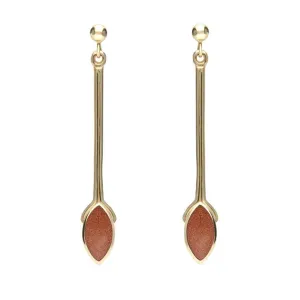 9ct Yellow Gold Brown Goldstone Long Marquise Drop Earrings