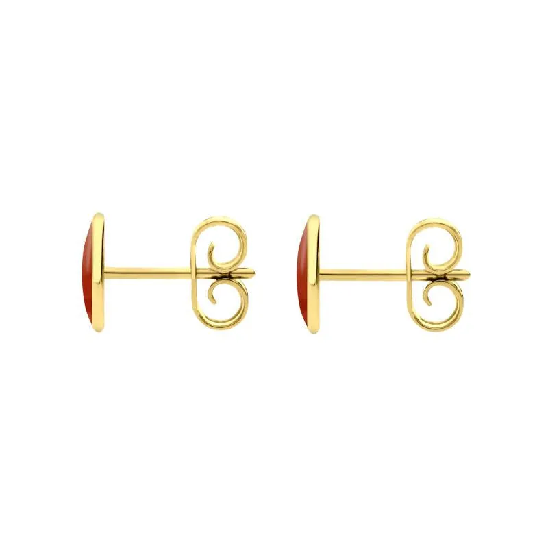 9ct Yellow Gold Carnelian 7 x 5mm Classic Small Oval Stud Earrings