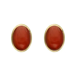 9ct Yellow Gold Carnelian 7 x 5mm Classic Small Oval Stud Earrings