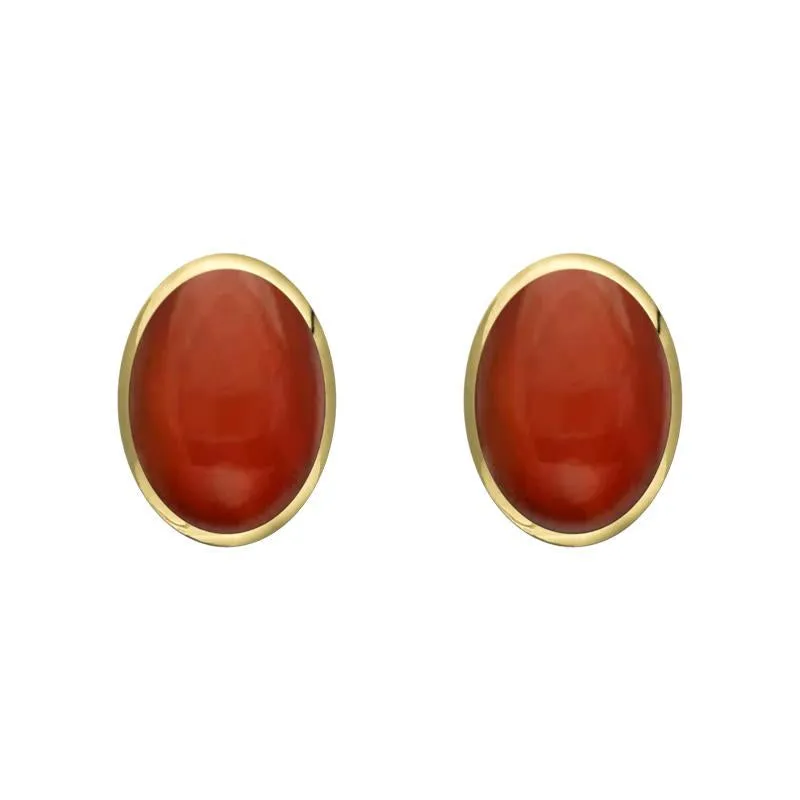 9ct Yellow Gold Carnelian 7 x 5mm Classic Small Oval Stud Earrings