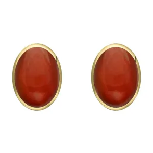 9ct Yellow Gold Carnelian 8 x 10mm Classic Large Oval Stud Earrings
