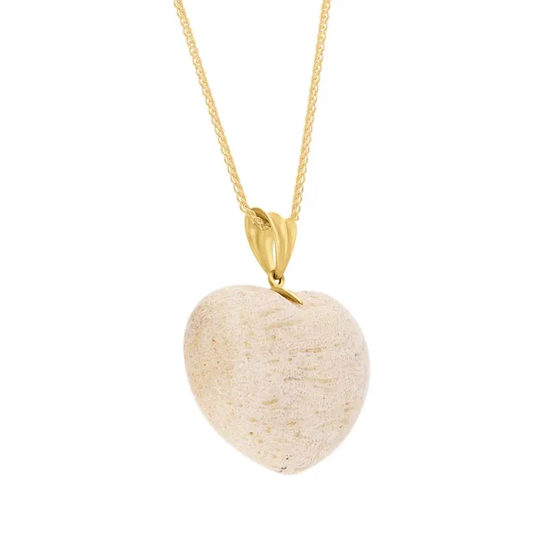 9ct Yellow Gold Coquina Large Heart Ribbon Bail Pendant Necklace
