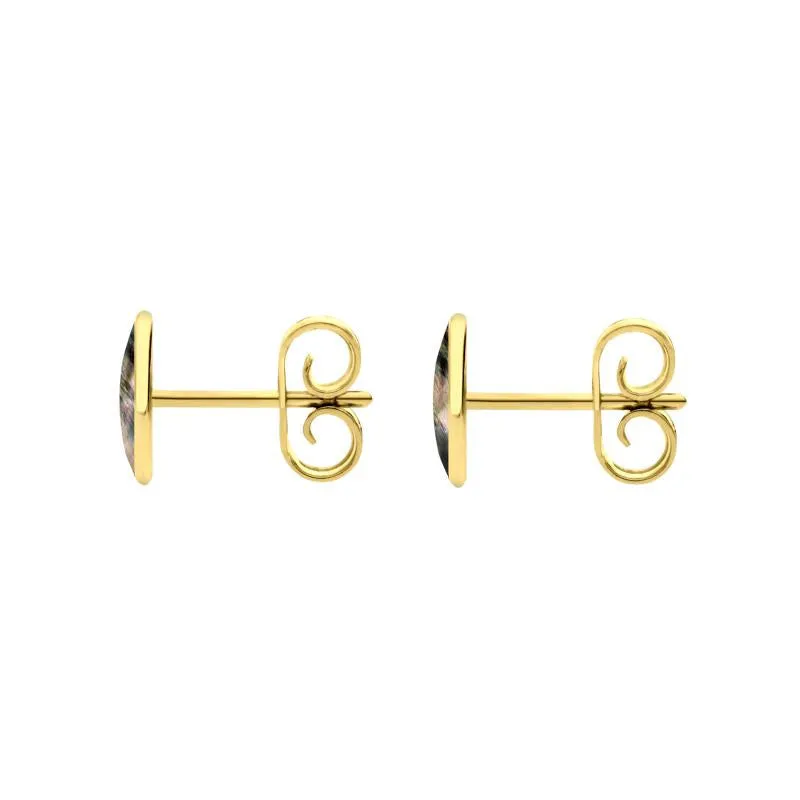 9ct Yellow Gold Dark Mother of Pearl 7 x 5mm Classic Small Oval Stud Earrings