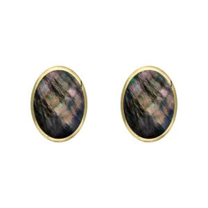 9ct Yellow Gold Dark Mother of Pearl 7 x 5mm Classic Small Oval Stud Earrings