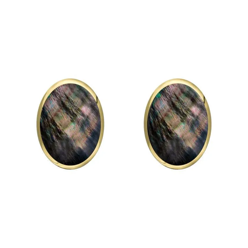 9ct Yellow Gold Dark Mother of Pearl 7 x 5mm Classic Small Oval Stud Earrings