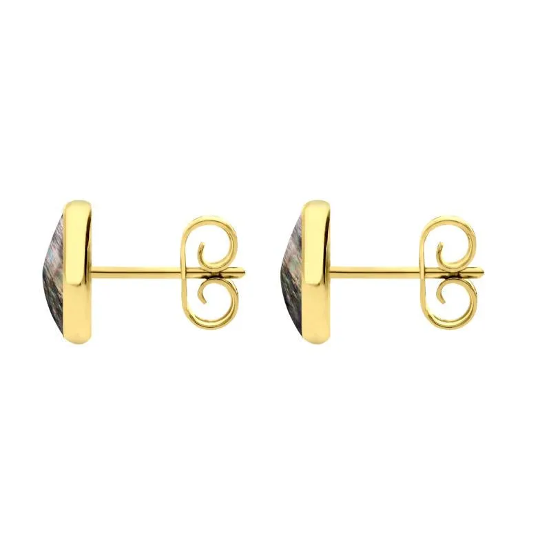 9ct Yellow Gold Dark Mother of Pearl 8mm Classic Large Round Stud Earrings