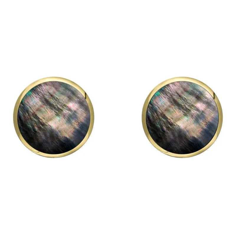 9ct Yellow Gold Dark Mother of Pearl 8mm Classic Large Round Stud Earrings