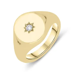 9ct Yellow Gold Diamond Oval Signet Ring