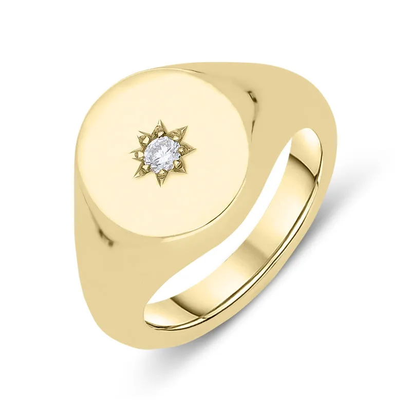 9ct Yellow Gold Diamond Oval Signet Ring