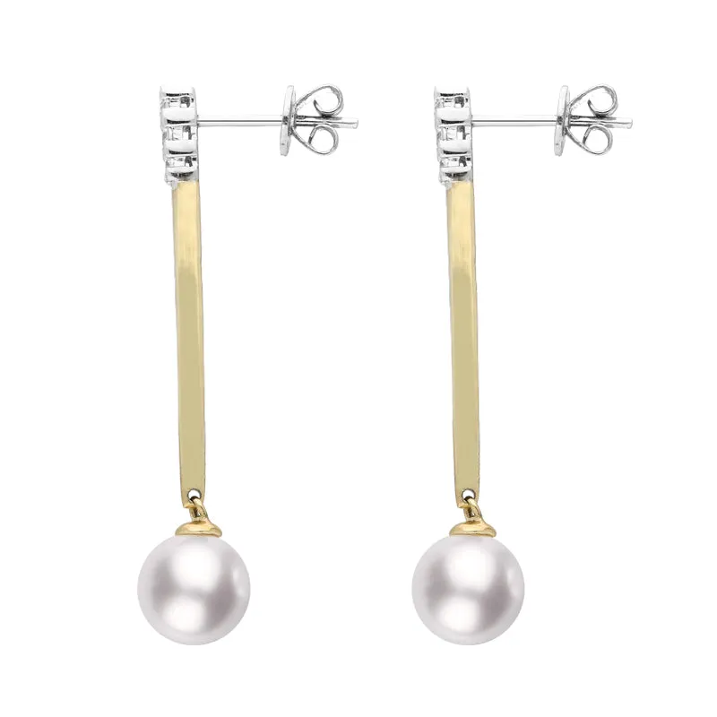 9ct Yellow Gold Diamond Pearl Drop Earrings