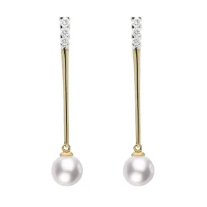 9ct Yellow Gold Diamond Pearl Drop Earrings