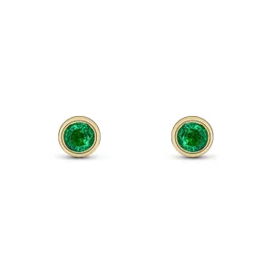 9ct Yellow Gold Emerald 3mm Round Rub Over Set Stud Earrings