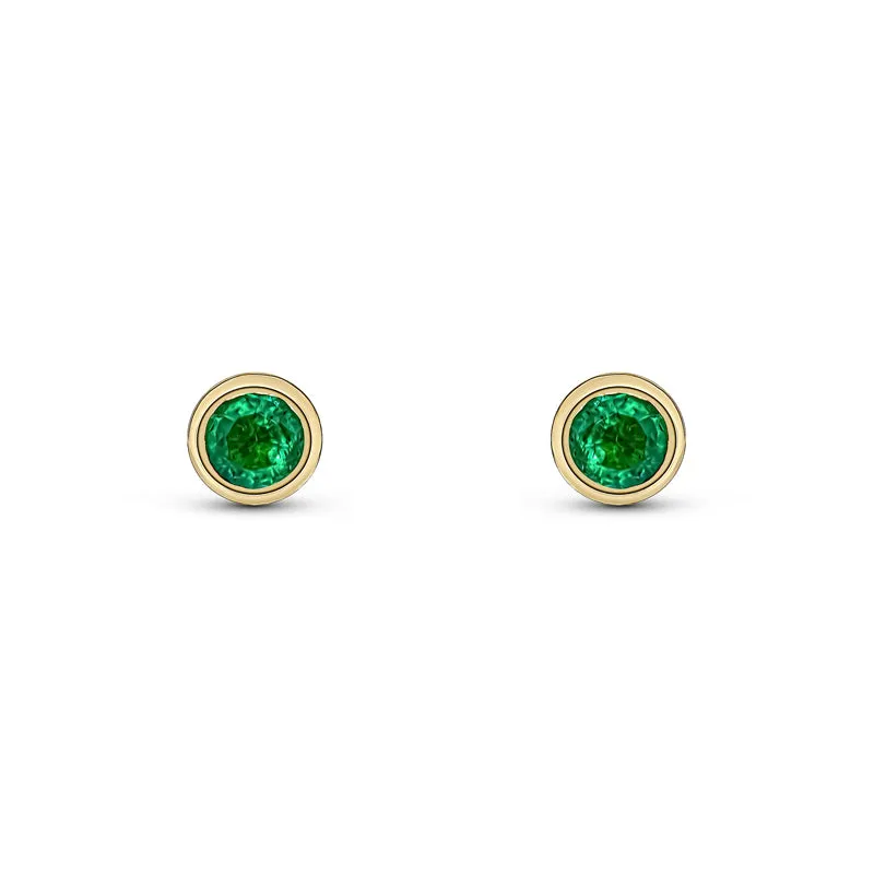 9ct Yellow Gold Emerald 3mm Round Rub Over Set Stud Earrings