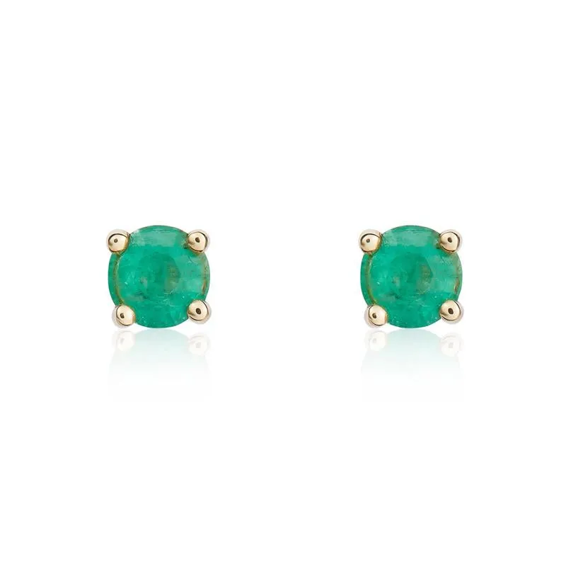 9ct Yellow Gold Emerald 4mm Round Claw Set Stud Earrings