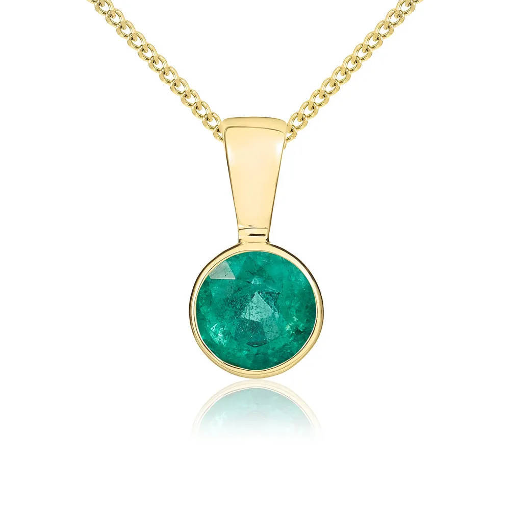 9ct Yellow Gold Emerald 5mm Round Rub Over Set Necklace