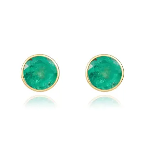 9ct Yellow Gold Emerald 5mm Round Rub Over Set Stud Earrings