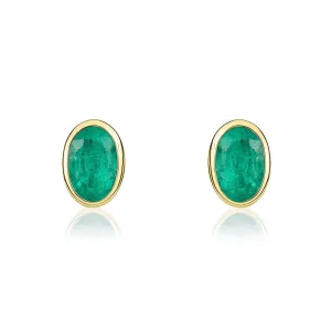 9ct Yellow Gold Emerald 5x3mm Oval Rub Over Set Stud Earrings