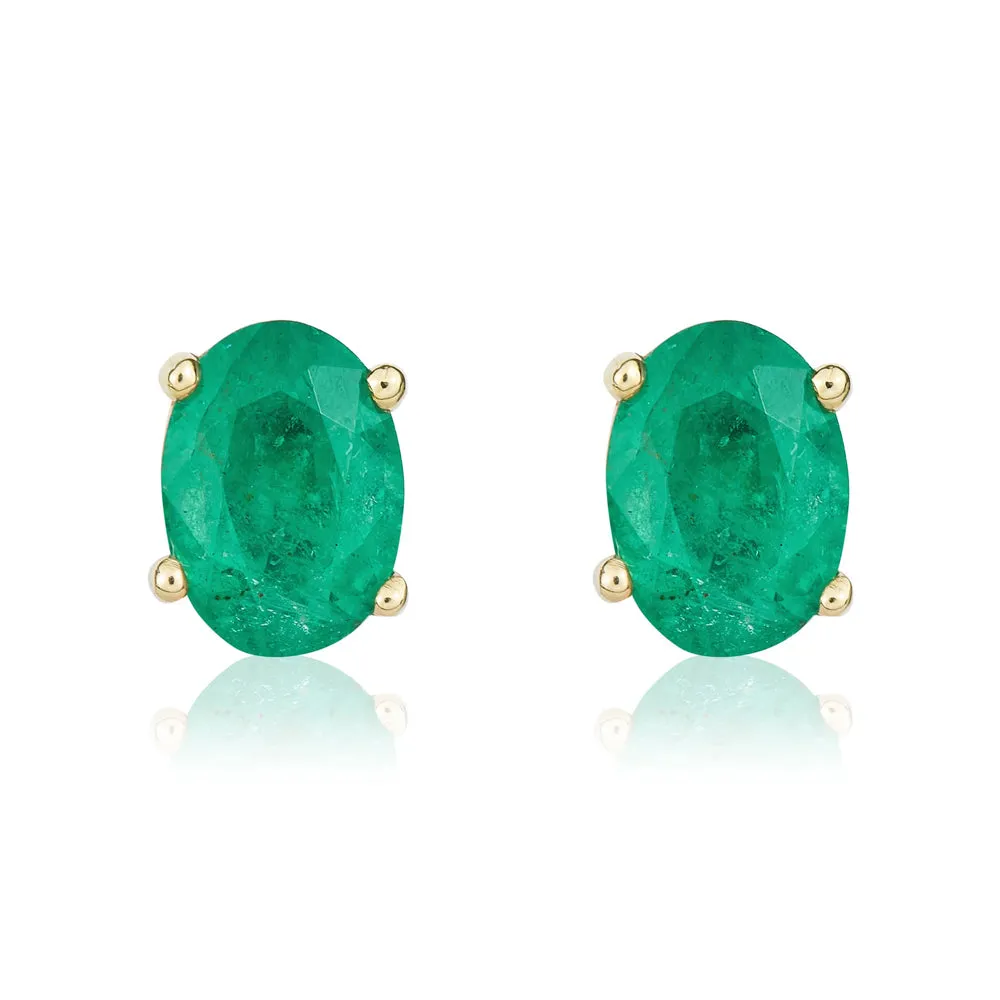 9ct Yellow Gold Emerald 7x5mm Oval Claw Set Stud Earrings