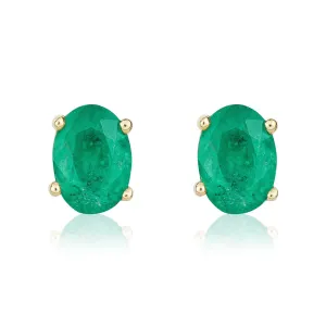 9ct Yellow Gold Emerald 7x5mm Oval Claw Set Stud Earrings
