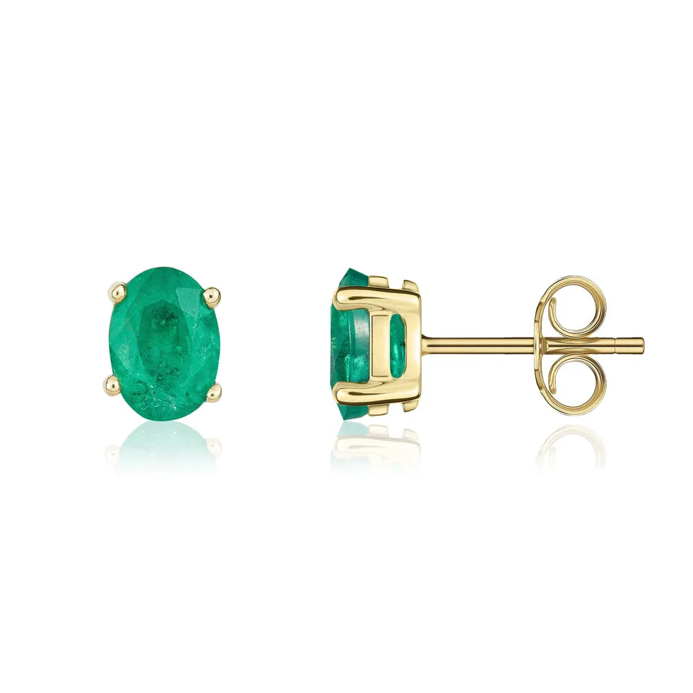 9ct Yellow Gold Emerald 7x5mm Oval Claw Set Stud Earrings