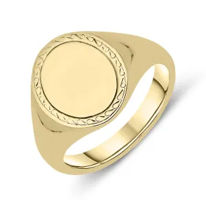 9ct Yellow Gold Engraved Oval Signet Ring