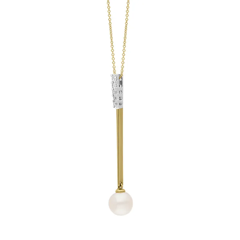 9ct Yellow Gold Freshwater Pearl 0.18ct Diamond Drop Necklace D