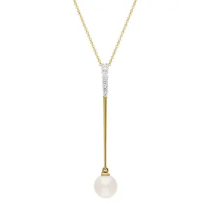 9ct Yellow Gold Freshwater Pearl 0.18ct Diamond Drop Necklace D