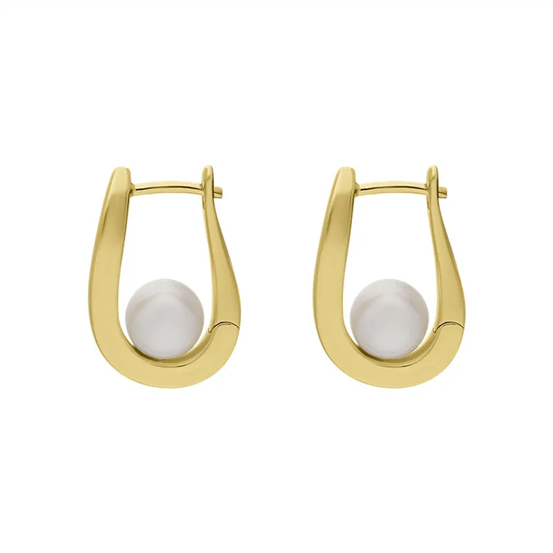 9ct Yellow Gold Freshwater Pearl Long Oval Hoop Earrings