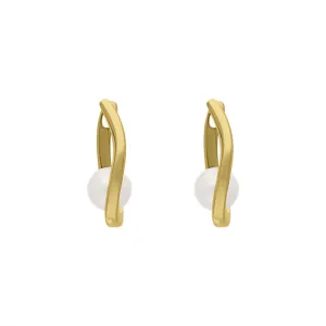 9ct Yellow Gold Freshwater Pearl Long Oval Hoop Earrings