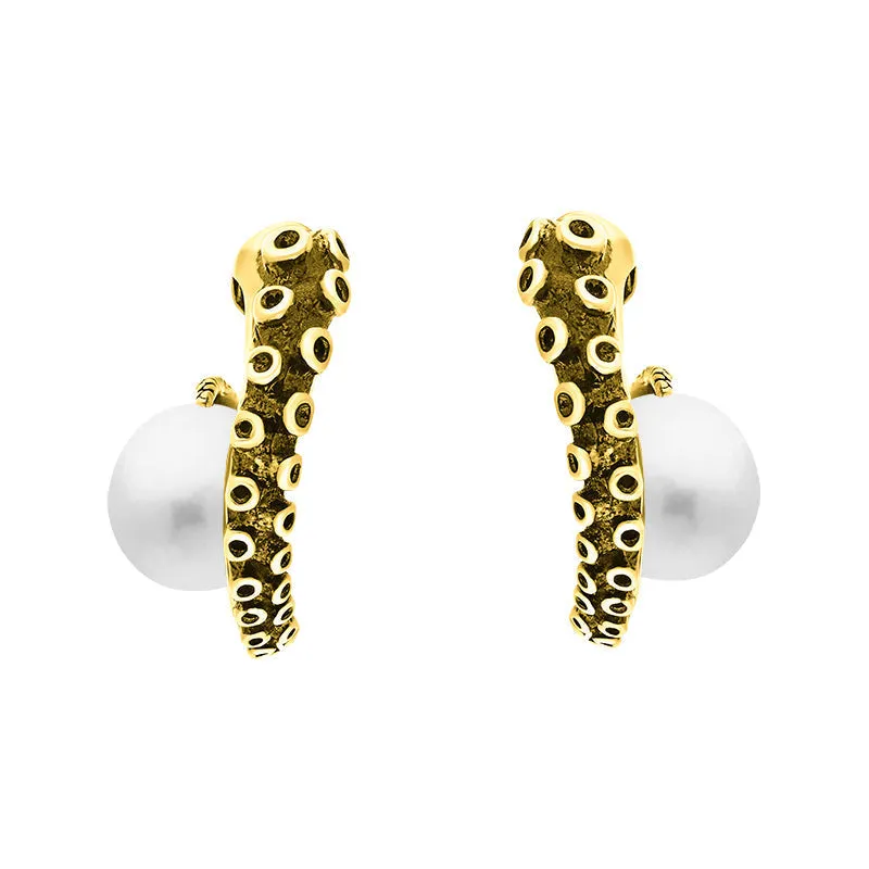 9ct Yellow Gold Freshwater Pearl Tentacle Hoop Earrings