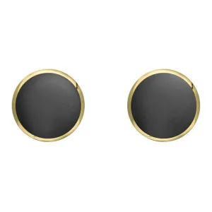 9ct Yellow Gold Hematite 8mm Classic Large Round Stud Earrings