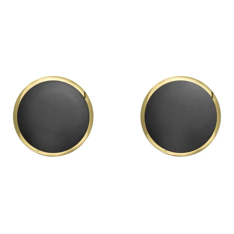 9ct Yellow Gold Hematite 8mm Classic Large Round Stud Earrings