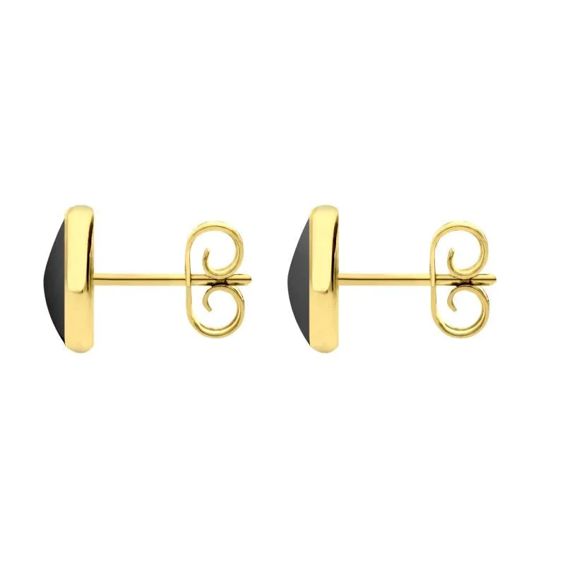 9ct Yellow Gold Hematite 8mm Classic Large Round Stud Earrings