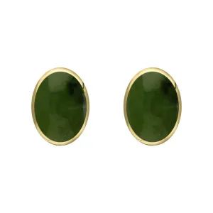 9ct Yellow Gold Jade 7 x 5mm Classic Small Oval Stud Earrings
