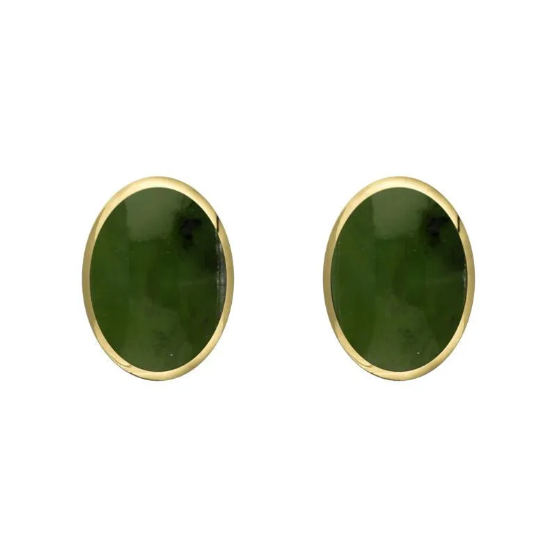 9ct Yellow Gold Jade 7 x 5mm Classic Small Oval Stud Earrings