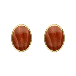 9ct Yellow Gold Jasper 7 x 5mm Classic Small Oval Stud Earrings