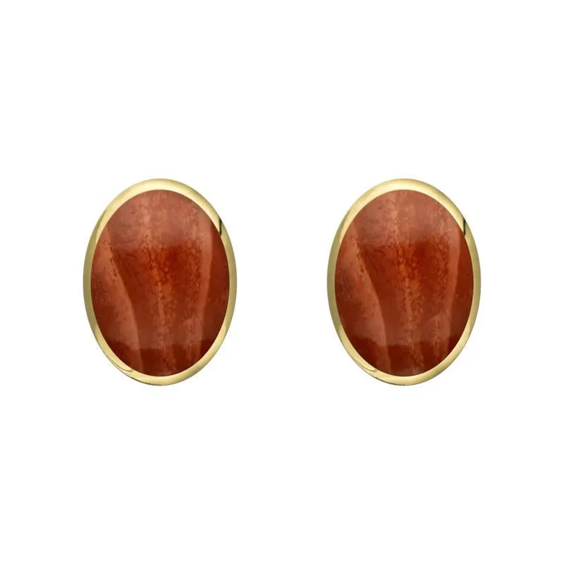 9ct Yellow Gold Jasper 7 x 5mm Classic Small Oval Stud Earrings