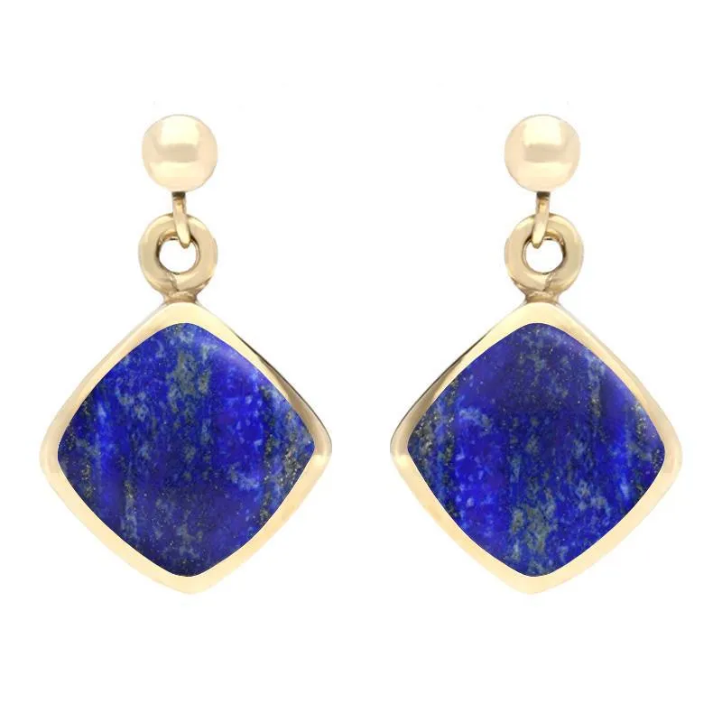9ct Yellow Gold Lapis Lazuli Cushion Drop Earrings