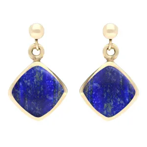 9ct Yellow Gold Lapis Lazuli Cushion Drop Earrings
