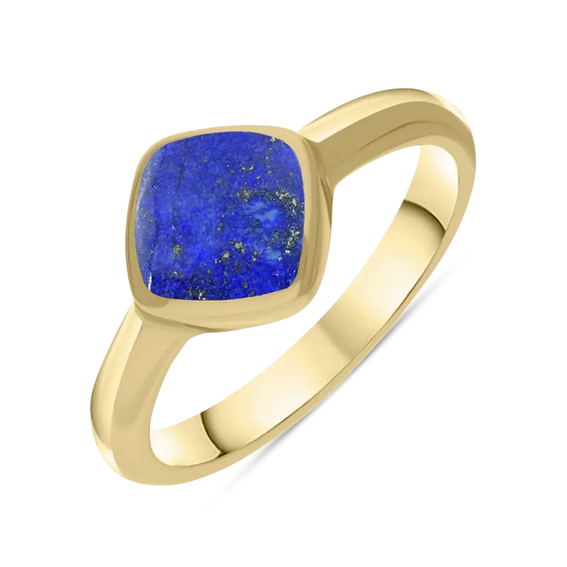 9ct Yellow Gold Lapis Lazuli Cushion Ring