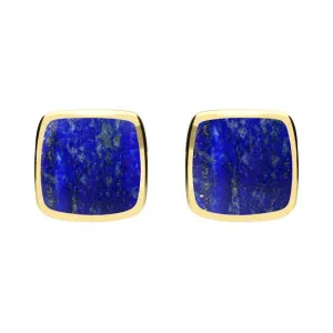 9ct Yellow Gold Lapis Lazuli Cushion Stud Earrings