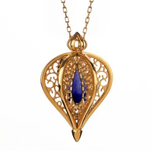 9ct Yellow Gold Lapis Lazuli Flore Filigree Small Necklace