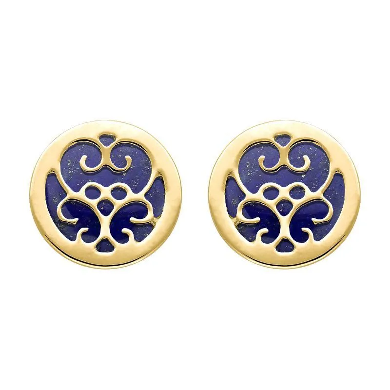 9ct Yellow Gold Lapis Lazuli Flore Filigree Stud Earrings