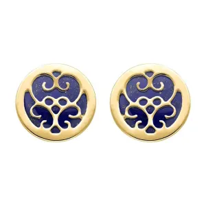 9ct Yellow Gold Lapis Lazuli Flore Filigree Stud Earrings