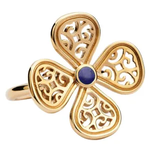 9ct Yellow Gold Lapis Lazuli Flore Four Petal Filigree Ring