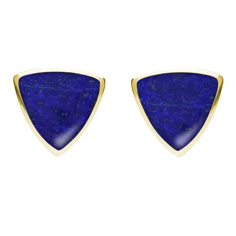 9ct Yellow Gold Lapis Lazuli Large Curved Triangle Stud Earrings