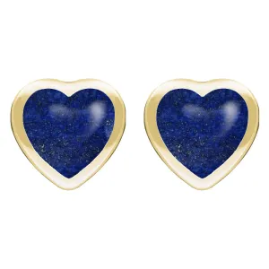 9ct Yellow Gold Lapis Lazuli Large Framed Heart Stud Earrings