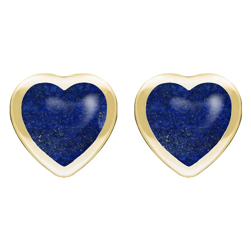 9ct Yellow Gold Lapis Lazuli Large Framed Heart Stud Earrings